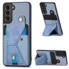 For Samsung Galaxy S21 5G Carbon Fiber Wallet Flip Card K-shaped Holder Phone Case(Blue) - 1