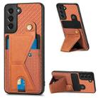 For Samsung Galaxy S21 5G Carbon Fiber Wallet Flip Card K-shaped Holder Phone Case(Brown) - 1
