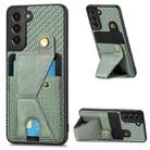 For Samsung Galaxy S21 5G Carbon Fiber Wallet Flip Card K-shaped Holder Phone Case(Green) - 1