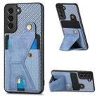 For Samsung Galaxy S21+ 5G Carbon Fiber Wallet Flip Card K-shaped Holder Phone Case(Blue) - 1