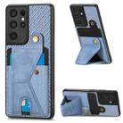 For Samsung Galaxy S21 Ultra 5G Carbon Fiber Wallet Flip Card K-shaped Holder Phone Case(Blue) - 1