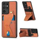 For Samsung Galaxy S21 Ultra 5G Carbon Fiber Wallet Flip Card K-shaped Holder Phone Case(Brown) - 1