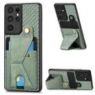 For Samsung Galaxy S21 Ultra 5G Carbon Fiber Wallet Flip Card K-shaped Holder Phone Case(Green) - 1