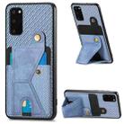 For Samsung Galaxy S20+ Carbon Fiber Wallet Flip Card K-shaped Holder Phone Case(Blue) - 1
