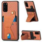 For Samsung Galaxy S20+ Carbon Fiber Wallet Flip Card K-shaped Holder Phone Case(Brown) - 1