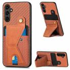 For Samsung Galaxy A14 5G Carbon Fiber Wallet Flip Card K-shaped Holder Phone Case(Brown) - 1