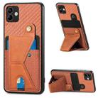 For Samsung Galaxy A04 4G Carbon Fiber Wallet Flip Card K-shaped Holder Phone Case(Brown) - 1