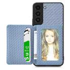For Samsung Galaxy S22 5G Carbon Fiber Magnetic Card Wallet Bag Phone Case(Blue) - 1