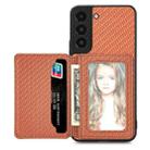 For Samsung Galaxy S22 5G Carbon Fiber Magnetic Card Wallet Bag Phone Case(Brown) - 1