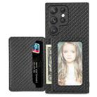 For Samsung Galaxy S22 Ultra 5G Carbon Fiber Magnetic Card Wallet Bag Phone Case(Black) - 1