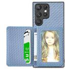 For Samsung Galaxy S22 Ultra 5G Carbon Fiber Magnetic Card Wallet Bag Phone Case(Blue) - 1