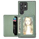 For Samsung Galaxy S22 Ultra 5G Carbon Fiber Magnetic Card Wallet Bag Phone Case(Green) - 1