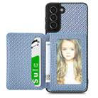 For Samsung Galaxy S21 5G Carbon Fiber Magnetic Card Wallet Bag Phone Case(Blue) - 1