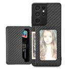 For Samsung Galaxy S21 Ultra 5G Carbon Fiber Magnetic Card Wallet Bag Phone Case(Black) - 1