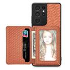 For Samsung Galaxy S21 Ultra 5G Carbon Fiber Magnetic Card Wallet Bag Phone Case(Brown) - 1