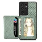 For Samsung Galaxy S21 Ultra 5G Carbon Fiber Magnetic Card Wallet Bag Phone Case(Green) - 1