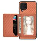 For Samsung Galaxy A22 4G Carbon Fiber Magnetic Card Wallet Bag Phone Case(Brown) - 1