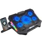 S500 Adjustable Height 5 Quiet Fans RGB Gaming Laptop Cooling Pad with Phone Holder - 1