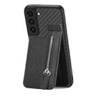 For Samsung Galaxy S22+ 5G Carbon Fiber Vertical Flip Zipper Wallet Phone Case(Black) - 1