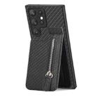 For Samsung Galaxy S22 Ultra 5G Carbon Fiber Vertical Flip Zipper Wallet Phone Case(Black) - 1