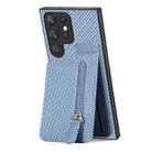 For Samsung Galaxy S22 Ultra 5G Carbon Fiber Vertical Flip Zipper Wallet Phone Case(Blue) - 1