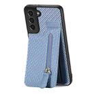 For Samsung Galaxy S21 5G Carbon Fiber Vertical Flip Zipper Wallet Phone Case(Blue) - 1