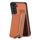 For Samsung Galaxy S21 5G Carbon Fiber Vertical Flip Zipper Wallet Phone Case(Brown) - 1