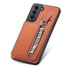 For Samsung Galaxy S21 5G Carbon Fiber Vertical Flip Zipper Wallet Phone Case(Brown) - 4