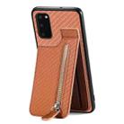 For Samsung Galaxy S20 Carbon Fiber Vertical Flip Zipper Wallet Phone Case(Brown) - 1