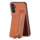 For Samsung Galaxy A14 5G Carbon Fiber Vertical Flip Zipper Wallet Phone Case(Brown) - 1