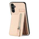 For Samsung Galaxy A14 5G Carbon Fiber Vertical Flip Zipper Wallet Phone Case(Khaki) - 1
