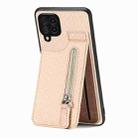 For Samsung Galaxy A22 4G Carbon Fiber Vertical Flip Zipper Wallet Phone Case(Khaki) - 1