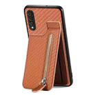 For Samsung Galaxy A50 Carbon Fiber Vertical Flip Zipper Wallet Phone Case(Brown) - 1