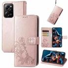 For Xiaomi Poco X5 Pro Four-leaf Clasp Embossed Leather Phone Case(Rose Gold) - 1