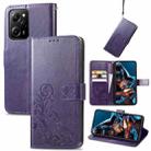 For Xiaomi Poco X5 Pro Four-leaf Clasp Embossed Leather Phone Case(Purple) - 1