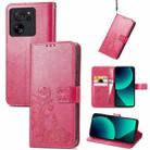 For Xiaomi 13T / 13T Pro Four-leaf Clasp Embossed Leather Phone Case(Magenta) - 1