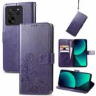 For Xiaomi 13T / 13T Pro Four-leaf Clasp Embossed Leather Phone Case(Purple) - 1