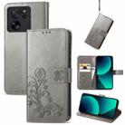 For Xiaomi 13T / 13T Pro Four-leaf Clasp Embossed Leather Phone Case(Gray) - 1