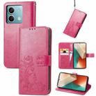 For Xiaomi Redmi Note 13 5G Four-leaf Clasp Embossed Leather Phone Case(Magenta) - 1