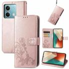 For Xiaomi Redmi Note 13 5G Four-leaf Clasp Embossed Leather Phone Case(Rose Gold) - 1