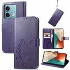 For Xiaomi Redmi Note 13 5G Four-leaf Clasp Embossed Leather Phone Case(Purple) - 1