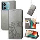 For Xiaomi Redmi Note 13 5G Four-leaf Clasp Embossed Leather Phone Case(Gray) - 1