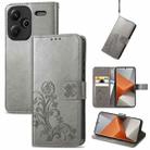 For Xiaomi Redmi Note 13 Pro+ Four-leaf Clasp Embossed Leather Phone Case(Gray) - 1