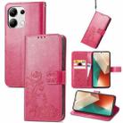 For Xiaomi Redmi Note 13 4G Four-leaf Clasp Embossed Leather Phone Case(Magenta) - 1