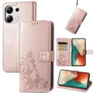 For Xiaomi Redmi Note 13 4G Four-leaf Clasp Embossed Leather Phone Case(Rose Gold) - 1