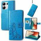 For Xiaomi Redmi Note 13 4G Four-leaf Clasp Embossed Leather Phone Case(Blue) - 1