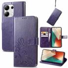 For Xiaomi Redmi Note 13 4G Four-leaf Clasp Embossed Leather Phone Case(Purple) - 1