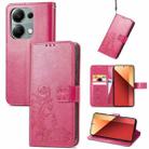 ForXiaomi Redmi  Note 13 Pro 4G Four-leaf Clasp Embossed Leather Phone Case(Magenta) - 1