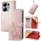 ForXiaomi Redmi  Note 13 Pro 4G Four-leaf Clasp Embossed Leather Phone Case(Rose Gold) - 1