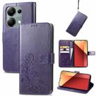 ForXiaomi Redmi  Note 13 Pro 4G Four-leaf Clasp Embossed Leather Phone Case(Purple) - 1